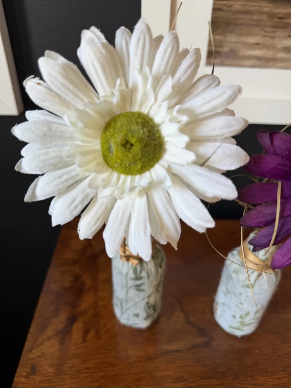 Rustic White and Purple Daisy Bottle Decor - Home Accents
